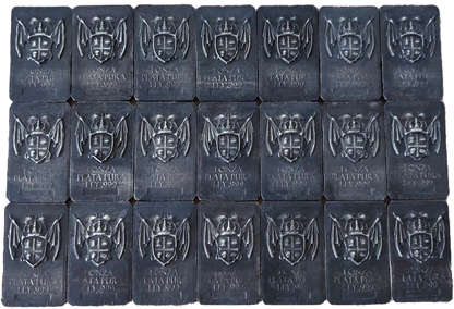 Twenty-one Coat of Arms Relic Bars in 1 oz .999 fine silver, arranged in rows with winged Kannibal Hektor heraldic crest