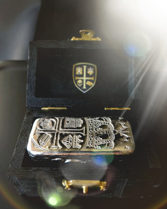 Partial Coat of Arms Crest Bar in .999 fine silver displayed in custom presentation box with Kannibal Hektor crest